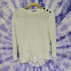 Ralph Lauren Women's Open Knit White Sweater With Pocket Size Small